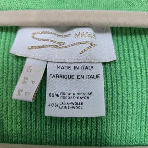 VTG Genny Maglia Cardigan Woman Small Green Wool Blend Heavy Knit Made in‎ Italy